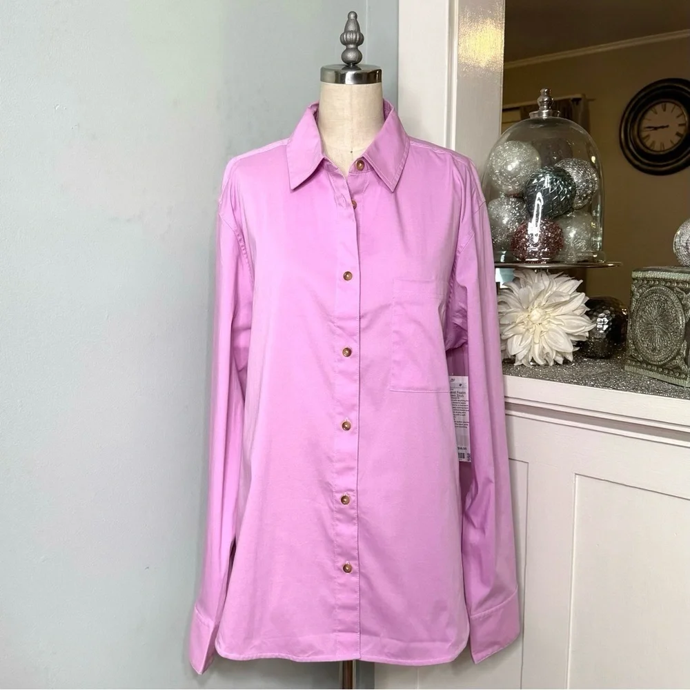 Lululemon Cotton Blend Poplin Button Down Shirt Vitapink Size Large NWT
